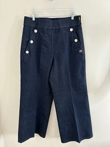Kate Spade Matrose Denim Hose hoher Bund Cropped weites Bein Größe 14, 34x27 - Bild 1 von 10