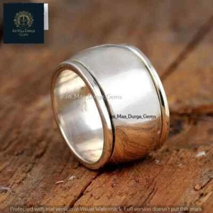 Dome Spinner Ring, 10mm Wide Band, GS Silver Micro Handcrafted Women Jewelry - Picture 1 of 3