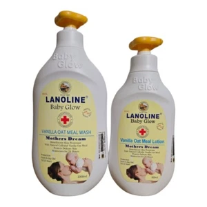 Lanoline Baby Glow Vanilla Oat Meal Wash 1000ml, Lotion 600ml Day 1 To 15yrs - Picture 1 of 4