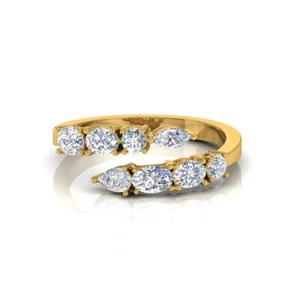 0.90 Ct Lab Grown CVD Multi Diamond Cuff Ring 14k Yellow Gold Birthday Gift - Picture 1 of 6