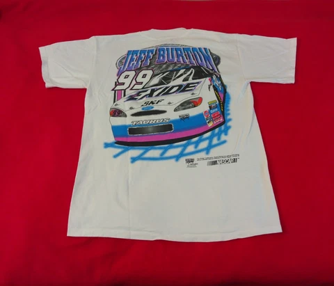 💥Vintage 90s Jeff Burton Nascar 2 Sided Graphic Pocket Front T Shirt  Size M/S Cover