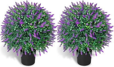 Tall Artificial Lavender/Rose Topiary Ball Tree Set of 2 Pack Potted Bushes UV R - Image 1 of 4