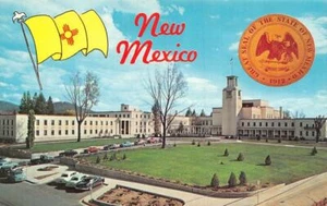 SANTA FE, New Mexico NM   STATE CAPITOL Plaza Park~State Seal~50's Cars Postcard - Picture 1 of 2