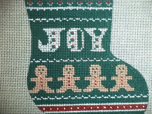 Mindy Needlepoint Canvas Christmas Tiny Stocking Joy Gingerbread - Imagen 1 de 3
