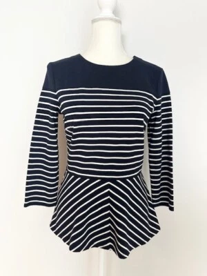 Talbots Womens Knit Tunic Top Size S Navy White Striped 3/4 Sleeve Peplum Hem - Image 1 of 4