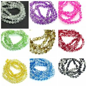 50 Crackle Cracked Round Glass Crystal Charm Beads 8mm Craft DIY Colour Choice