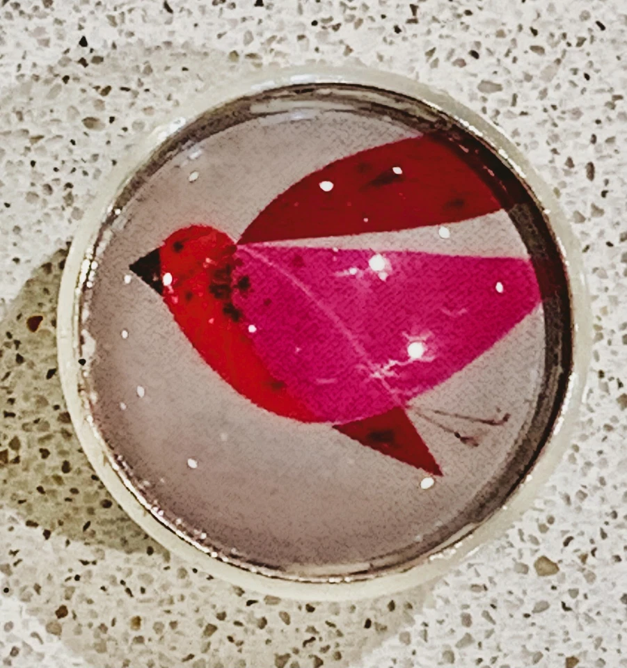 Charley Harper pinzón púrpura pájaro cantor pájaro cantor 1" botón de costura de vidrio CH734 Foto 1 de 2