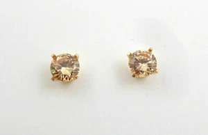 Natural Zircon Champagne Color Yellow Gold Plated Silver Studs Earrings U999 - Picture 1 of 5