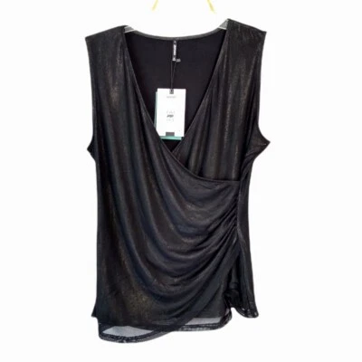 Regata Smash Deborah tamanho EUA M malha preta com forro dourado elástico sem mangas nova com etiquetas - Imagem 1 de 4