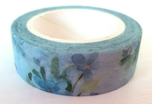 BLUE FLORAL SPARKLE Washi Tape 15mm x 10M Journal Craft Masking Bujo Flowers - Picture 1 of 3
