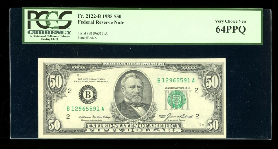 DBR 1985 $50 FRN New York Fr. 2122-B PCGS 64 PPQ Serial B12965591A - Image 1 of 2