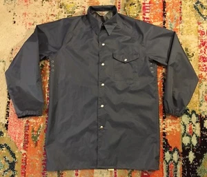 Vintage Regenmantel Windbreaker Rainfair wasserdicht Druckknopfleiste Shirt Workwear dunkelblau - Bild 1 von 12