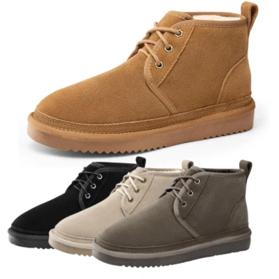 Botas de neve femininas forradas de pele sintética camurça genuína com cadarço no tornozelo - Imagem 1 de 2