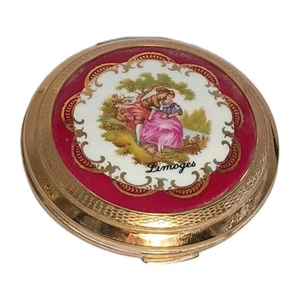 Powder Limoges Compact France Porcelain Gold Plated - Picture 1 of 4