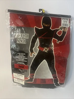 Disfraz de Guerrero Ninja Sigiloso Negro Rojo Halloween Niño Pequeño 6-8 Envío Rápido Foto 1 de 4