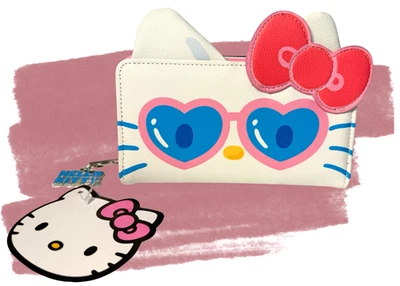 Sanrio Hello Kitty Bolso sin asas Cartera Cuero Gafas de sol KT Damas Grande Largo Cartera Foto 1 de 4