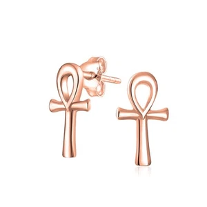 Egyptian Ankh Cross Sterling Silver Small Stud Earrings - Picture 1 of 13