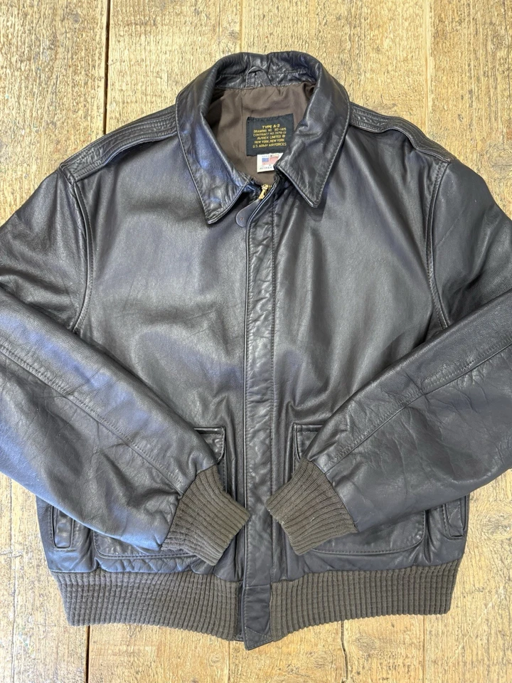 Avirex Type A2 Flight Jacket Made USA Leather Tg 44 Army Air Forces Brown 80’s - Imagen 1 de 4