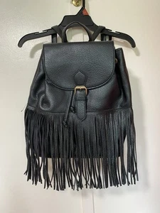 Purple And Lilah NWT Black Fringe Leather Backpack Medium - Picture 1 of 7