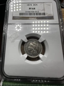1874-P Three Cent Nickel 3CN NGC PROOF PR PF 64 RARE - Picture 1 of 7