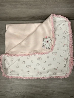 Manta bebé rosa Carters gato gatito blanco solo una que recibes a rayas Foto 1 de 4