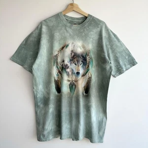 The Mountain Dreamcatcher Wolves Graphic T-Shirt XL Green Spiritual Tie Dye Tee - Picture 1 of 6