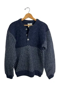 VTG LL Bean Sweater Men’s Small Wool Henley Birds Eye Norway Fisherman Gorp - Picture 1 of 11