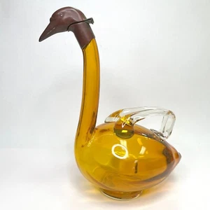 Czechoslovakia Amber Glass Decanter Goose Swan Duck Claret Jug - Picture 1 of 20