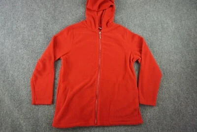 Quacker Factory Jacket Womens Red Medium Rhinestone Full Zip Fleece Hood Pockets - Image 1 of 4