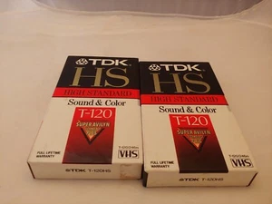 LOT OF 2 - TDK HS HIGH STANDARD T-120 VHS BLANK TAPE 6hrs NEW &  SEALED - Picture 1 of 5