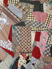 Vintage Crazy Patchwork Handmade Quilt Blanket Comforter Queen Bed 84"x67” Red