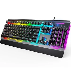 Gaming Keyboard USB Wired Computer Keyboard 15-Zone RGB Illumination IP32 Wat... - Picture 1 of 7