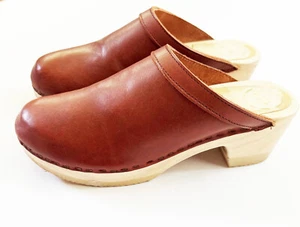 No 6 Old School Clog Mid Heel Bourbon Brown Leather Size 38 / US 7.5 - Picture 1 of 13