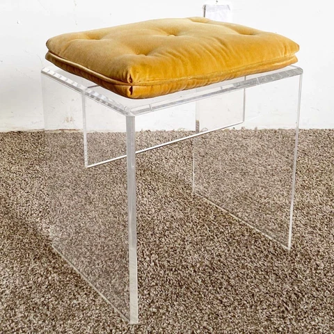 Postmodern Lucite Leave Tufted Low Stool Cover