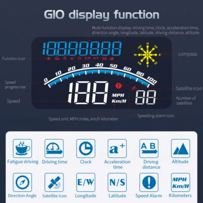 Speedometer Digital GPS Car Speed KMH HUD Head Up Display Satelite Speedo G12 - image 1 of 4