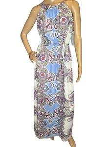 London Times Neckholder bedruckt Blumen Boho Maxi Key Hold Kleid mit Bindegürtel Gr. 4 - Bild 1 von 14