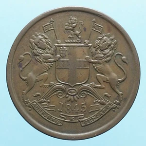 INDIA EAST INDIA COMPANY 1/2 ANNA 1845 COPPER COIN ASIA EMPIRE INDIA MONETA RARA - Imagen 1 de 2