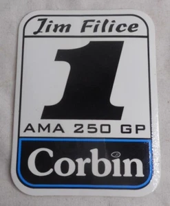 Adesivo VINTAGE CORBIN decalcomania Jim Filice #1 AMA 250 GP 3" x 4" nero/blu/bianco - Foto 1 di 2