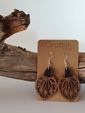 Wooden Earrings Laser Cut with leather strap Drop/Dangle Style H4