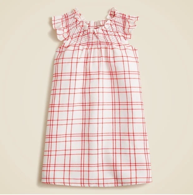 New Crewcuts Girls Nightgown 12 14 Smocked Flannel Sleeveless Ivory Red Plaid - Image 1 of 1