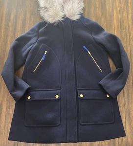 Crewcuts Girls Navy Blue Chateau Parka Stadium Cloth Faux Fur J Crew Size 12 - Picture 1 of 12