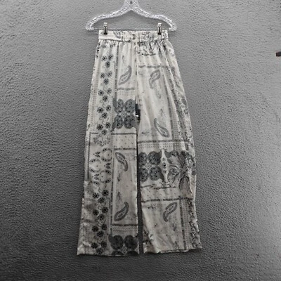 Pantalones Rachel Zoe Pierna Ancha Floral Patchwork Satén Pequeños Marfil Negro Mujer Boho Foto 1 de 4