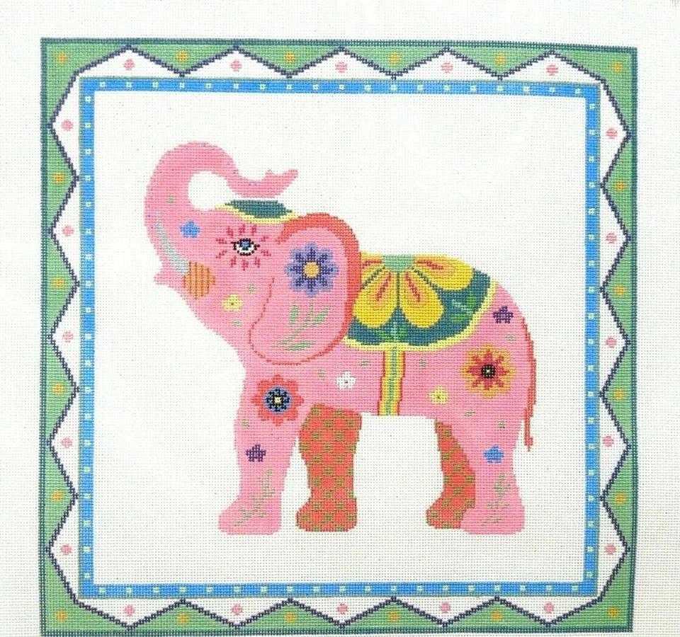Susan Roberts Pink Lucky Elephant Handpainted Needlepoint Canvas  - Image 1 of 1