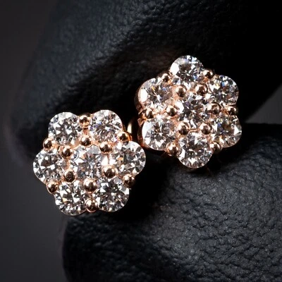 Hip Hop Flower Cluster 14K Rose Gold 0.97Ct VVS Lab Grown Diamond Stud Earrings - Image 1 of 4