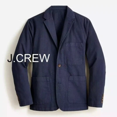 J.CREW blazer navy blue chore cotton linen chino 38 suit jacket slim M casual nr - Image 1 of 4