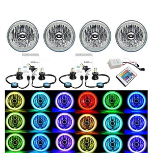 5-3/4" IR RGB COB Multi-Color Change Halo Angel Eye Shift H4 LED Headlights Set - Picture 1 of 12