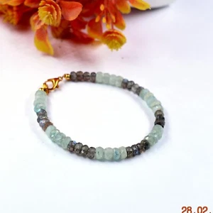 Pulsera facetada Rodelle aguamarina natural + labradorita 4-5 mm joyería 7" - Imagen 1 de 9