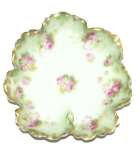 CH Field Haviland Limoges Goa France 7 inch Leaf-shaped Dish Bowl - Pink Flowers