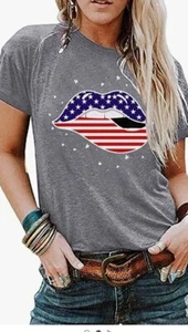 T-Shirt American Kiss Lips USA Flagge patriotisch 4. Juli Unabhängigkeitstag Shirt - Bild 1 von 7