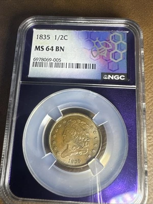 1835 Classic Head Half Cent - PCGS MS-64; Gorgeous Uncirculated 1/2C - Image 1 of 3